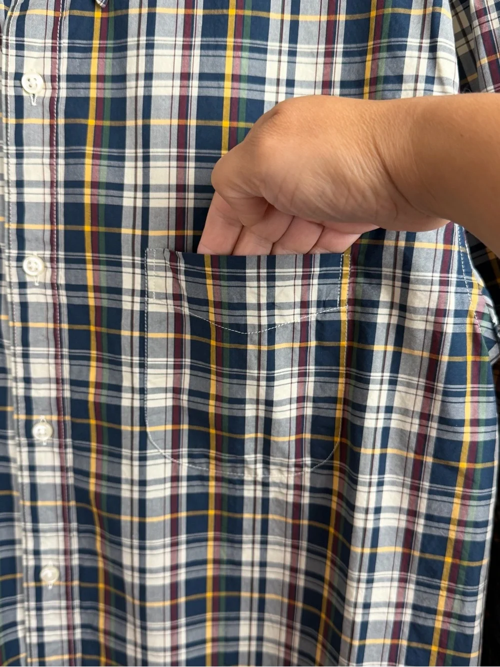 J. Crew Mens Button Down Long Sleeve Plaid Orange Cotton Pocket Shirt Size XL